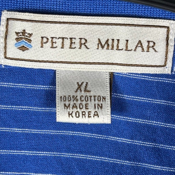 Peter Millar Mens XL Polo Golf Shirt Blue Striped Regular Fit Slit Hem - Picture 7 of 9